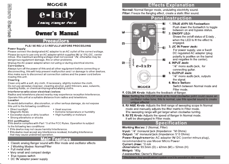 Page 1 de la notice Manuel utilisateur Mooer E-lady