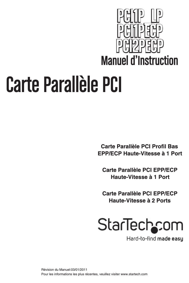 Page 1 de la notice Manuel utilisateur StarTech.com PCI2PECP