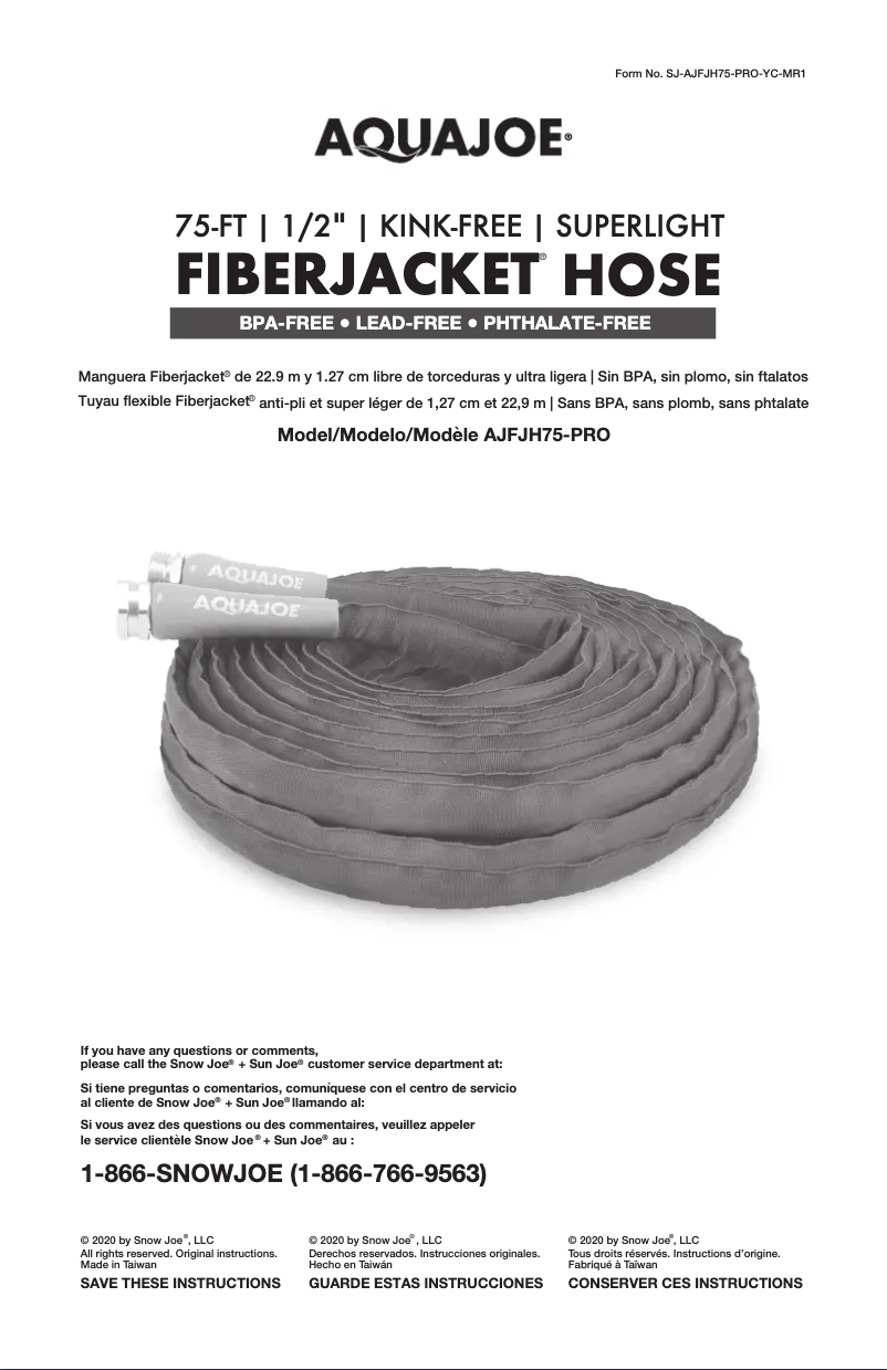 Page 1 de la notice Manuel utilisateur Aqua Joe AJFJH75-PRO