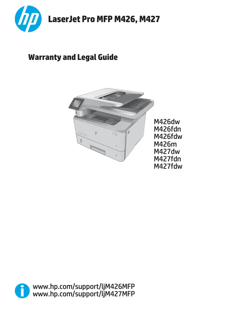 Page 1 de la notice Informations de garantie HP LaserJet Pro MFP M426
