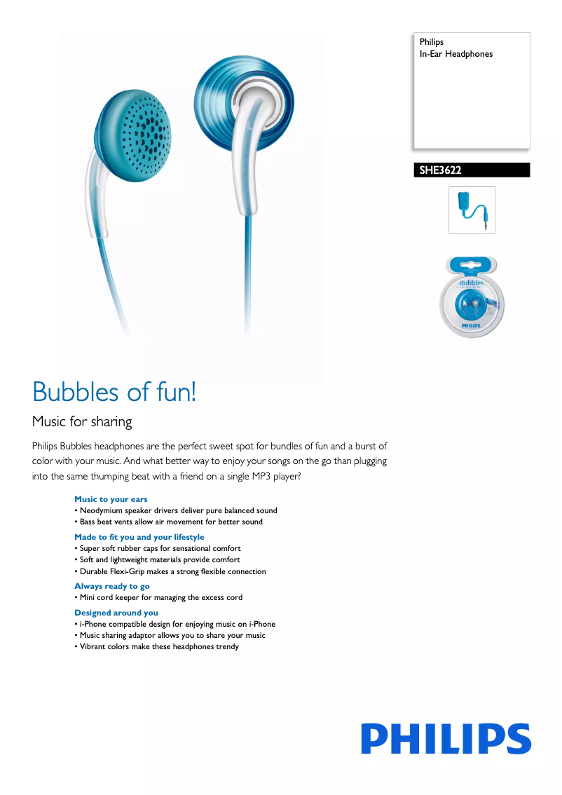 Page 1 of the manual Technical Sheet Philips SHE3622