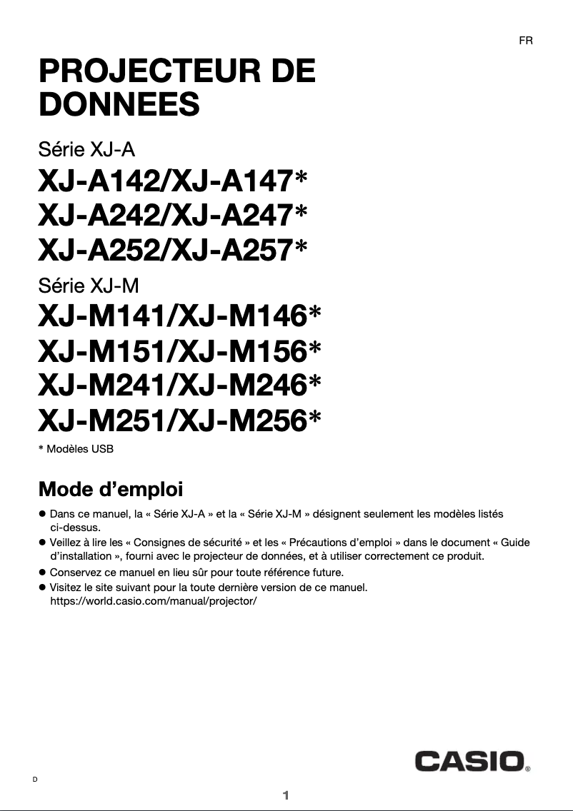Page 1 de la notice Manuel utilisateur Casio XJ-M151