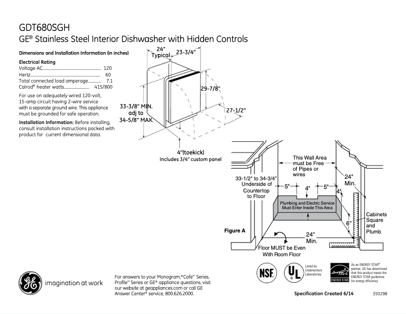 Page 1 de la notice Fiche technique GE GDT680SGHBB