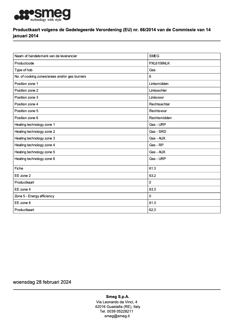 Page 1 de la notice Manuel utilisateur Smeg PXL6106NLK