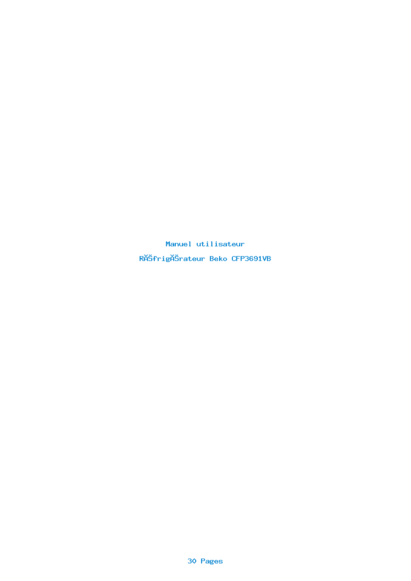 Page 1 de la notice Manuel utilisateur Beko CFP3691VB