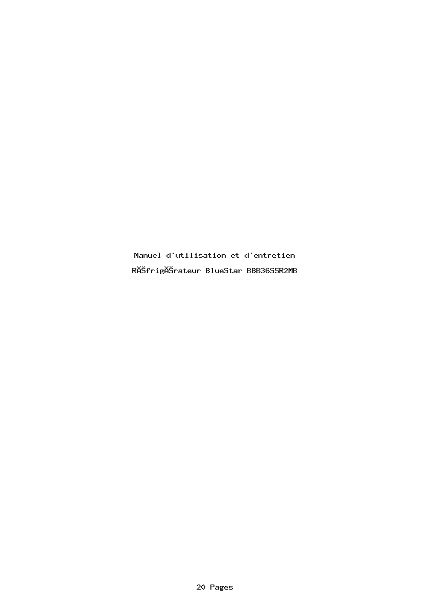 Page 1 de la notice Manuel d'utilisation et d'entretien BlueStar BBB36SSR2MB