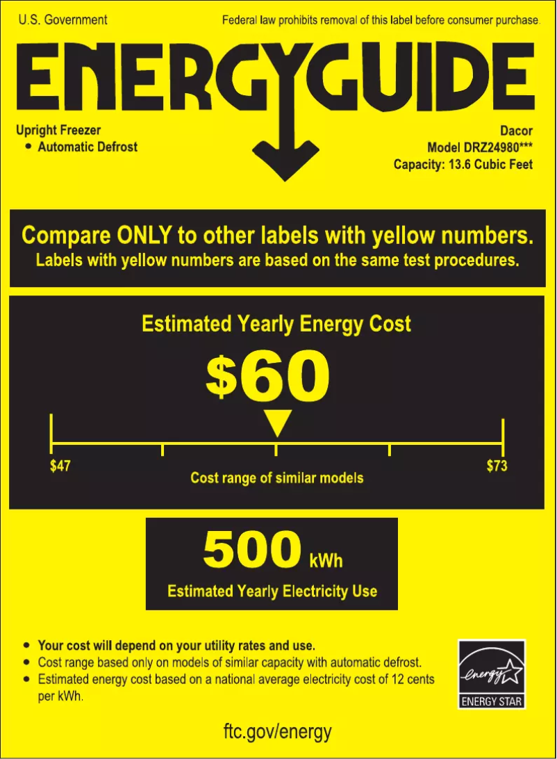 Page 1 de la notice Label énergétique Dacor Modernist DRZ24980RAP