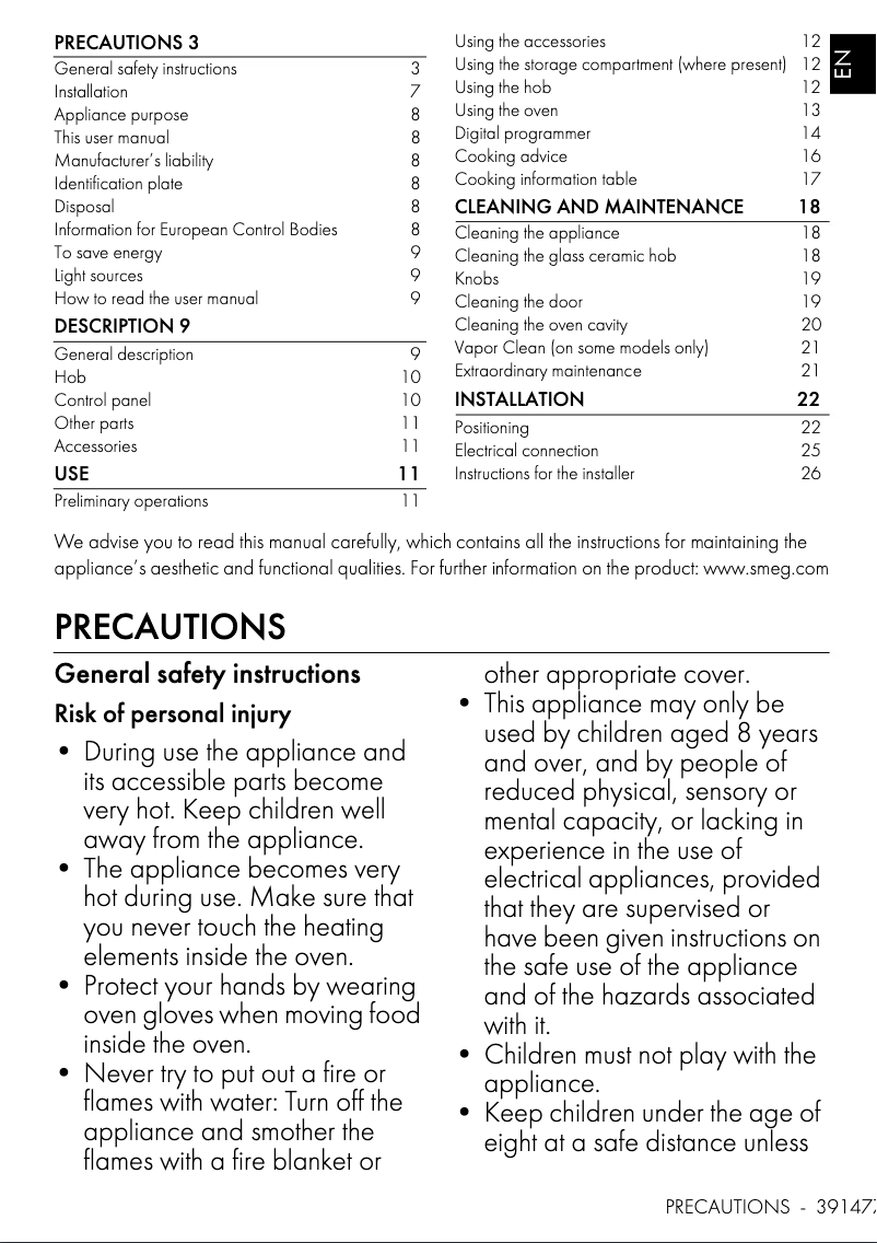 Page 1 de la notice Manuel utilisateur Smeg CS6CMXA2