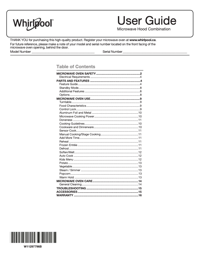 Página 1 del manual Manual de instrucciones Whirlpool YWMH54521JZ