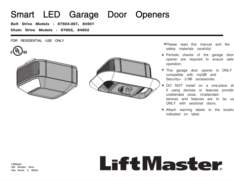 Page 1 de la notice Manuel utilisateur LiftMaster 87802
