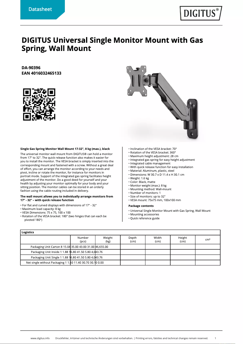 Page 1 de la notice Fiche technique Digitus DA-90396