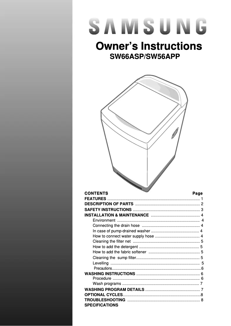 Page n°1 - Manuel utilisateur Samsung SW66ASP
