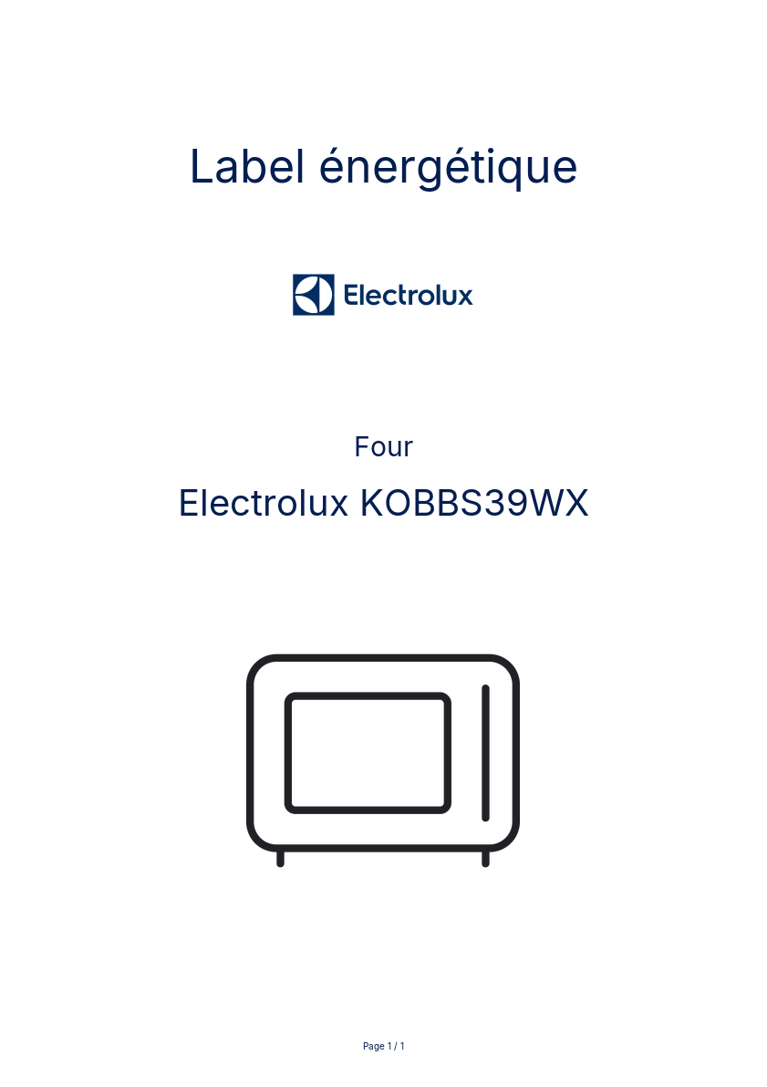 Page 1 de la notice Label énergétique Electrolux KOBBS39WX