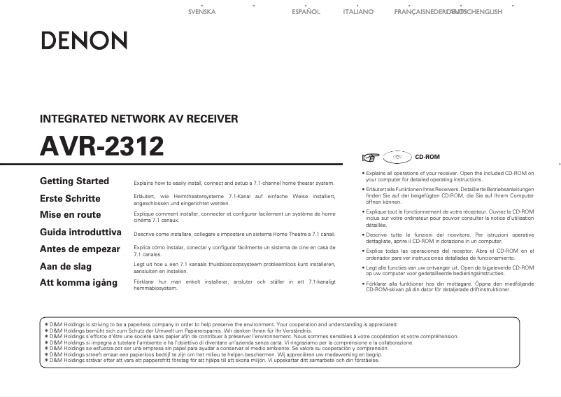 Page 1 de la notice Manuel utilisateur Denon AVR-2312