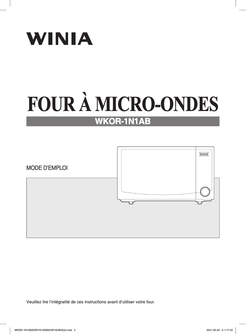 Page 1 de la notice Manuel utilisateur Winia WKOR-1N1AB
