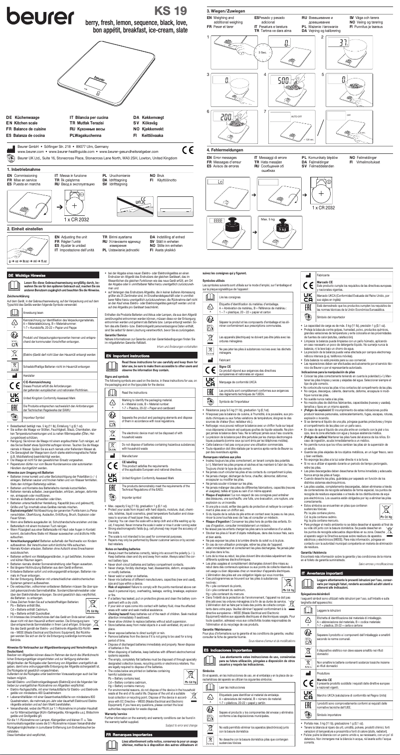 Page 1 de la notice Manuel utilisateur Beurer KS 19
