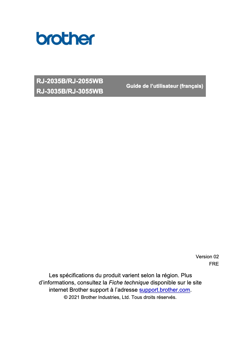 Page 1 de la notice Manuel utilisateur Brother RJ-3055WB