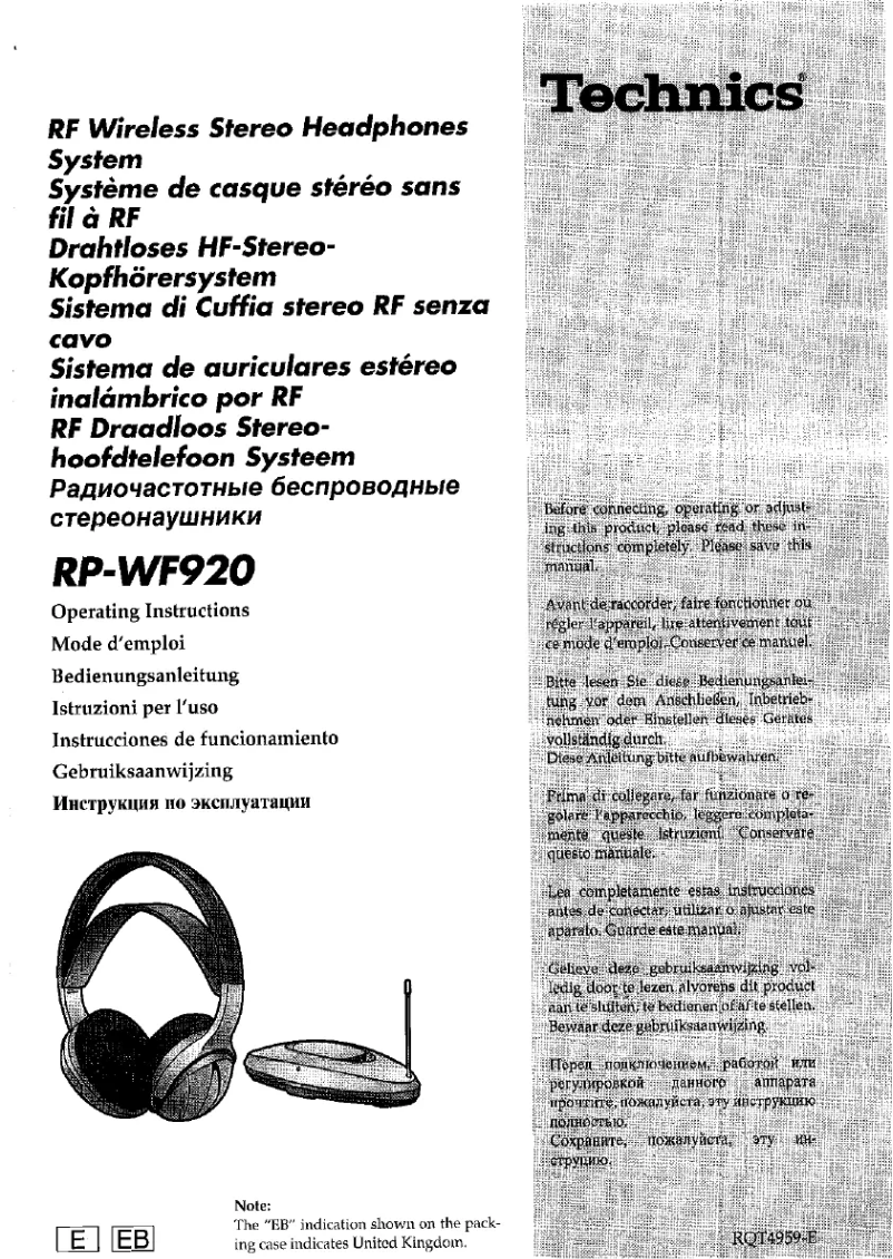 Page 1 de la notice Manuel utilisateur Technics RP-WF920