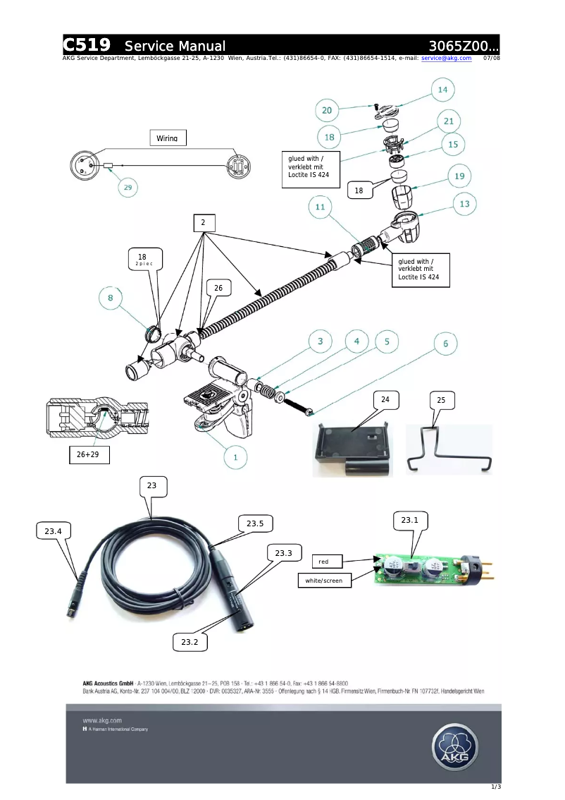 Page 1 de la notice Manuel utilisateur AKG C519M