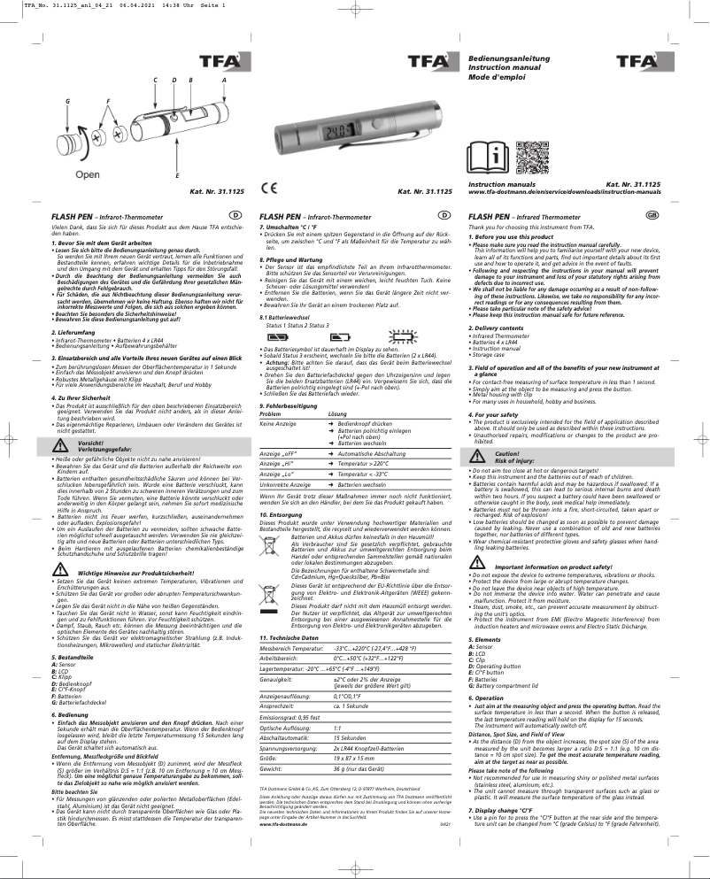 Page 1 de la notice Manuel utilisateur TFA Flash Pen 31.1125