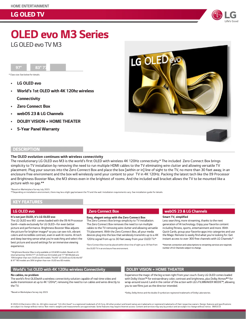 Page 1 of the manual Technical Sheet LG OLED97M3PUA