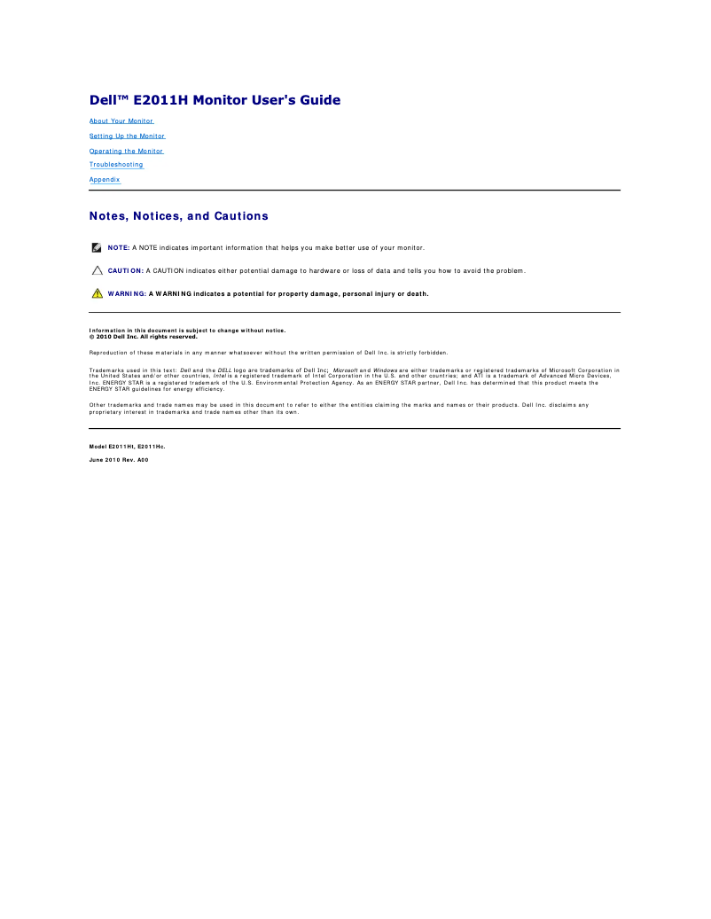 Page 1 of the manual User Manual Dell E2011H