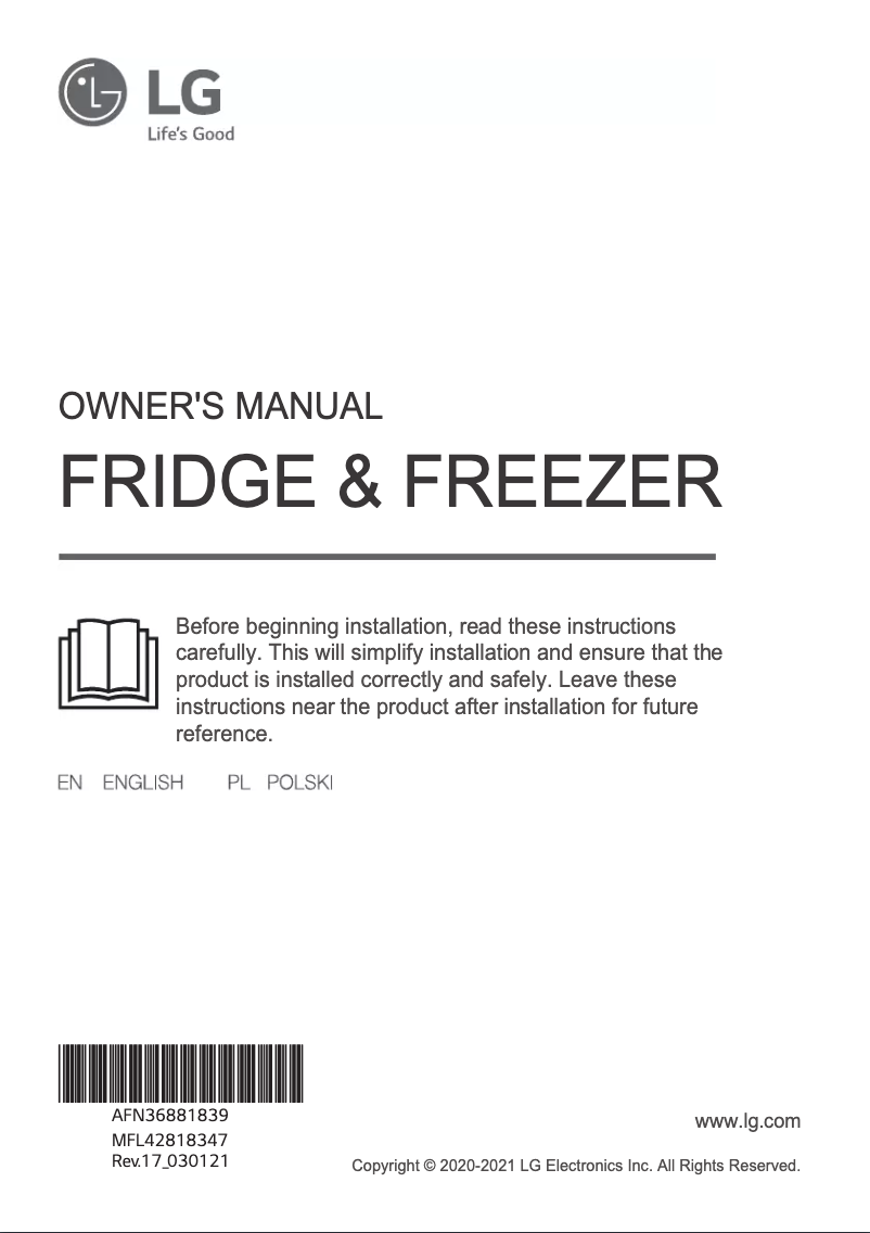 Page 1 of the manual User Manual LG GBB940BMQZT