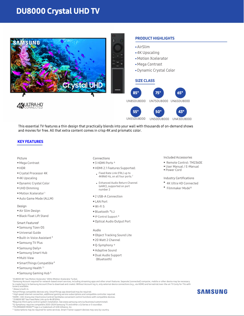 Página 1 del manual Ficha técnica Samsung UN55DU8000F