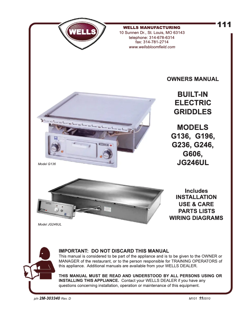 Page 1 de la notice Manuel utilisateur Wells G196