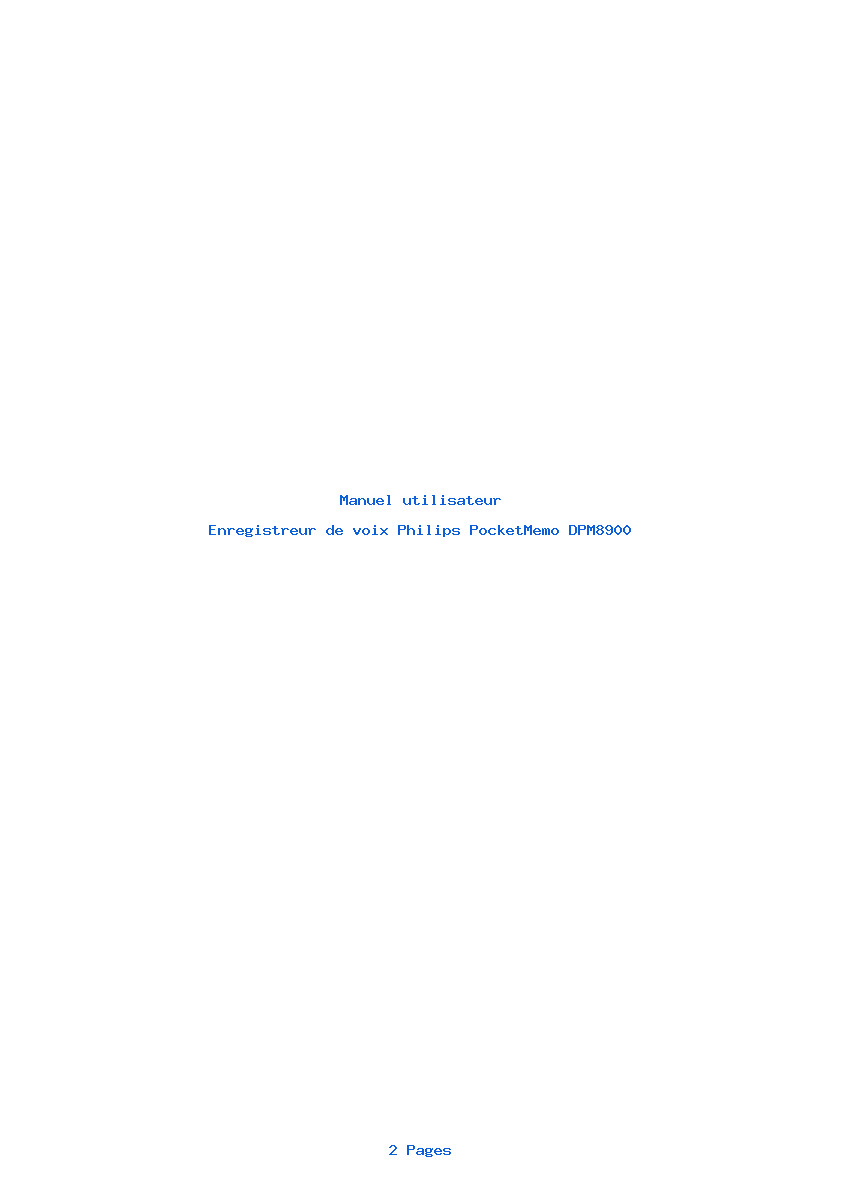 Page 1 de la notice Manuel utilisateur Philips PocketMemo DPM8900