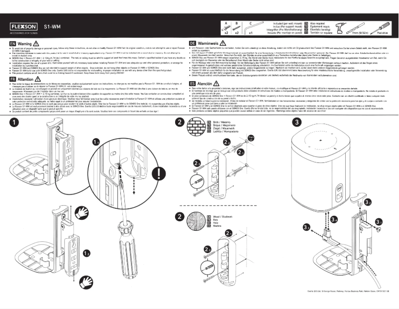 Page 1 de la notice Manuel utilisateur Flexson S1-WM