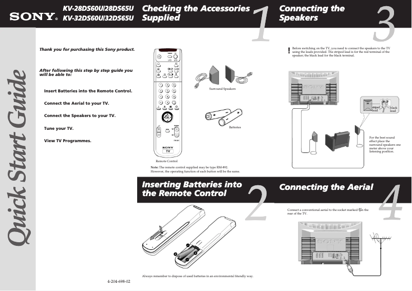 Page 1 de la notice Guide d'installation Sony KV-32DS60U