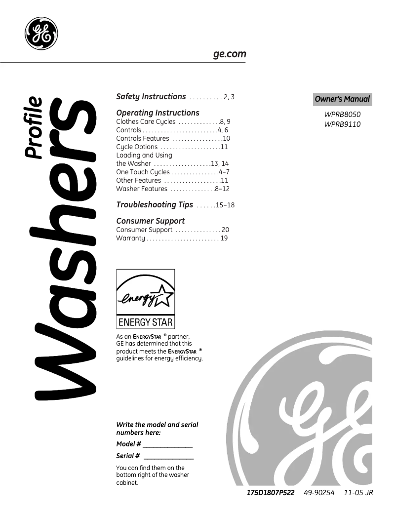 Página 1 del manual Manual de uso y mantenimiento GE Profile WPRB8050DCC