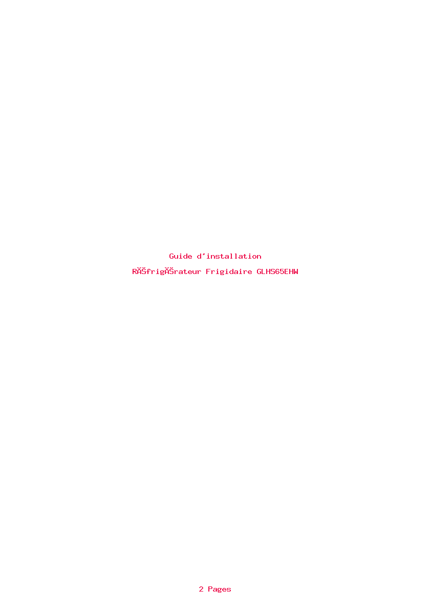 Page 1 de la notice Guide d'installation Frigidaire GLHS65EHW