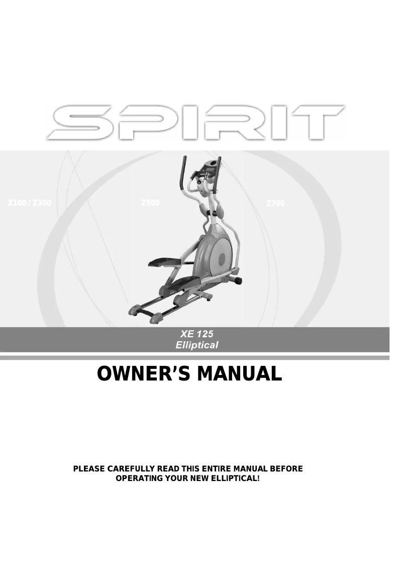 Page 1 de la notice Manuel utilisateur Spirit XE125 Elliptical