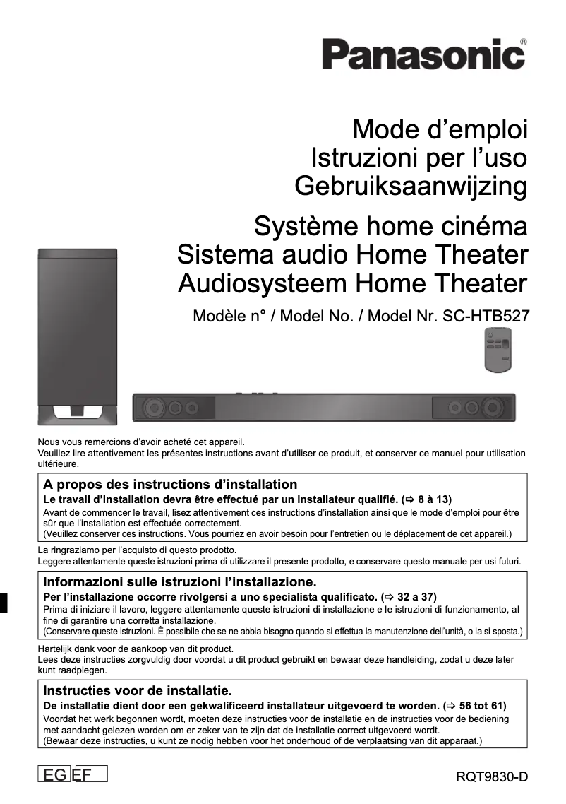 Page 1 de la notice Manuel utilisateur Panasonic SC-HTB527
