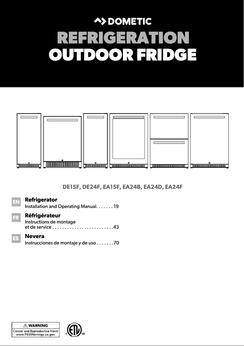 Page 1 de la notice Guide d'installation Dometic DE15F