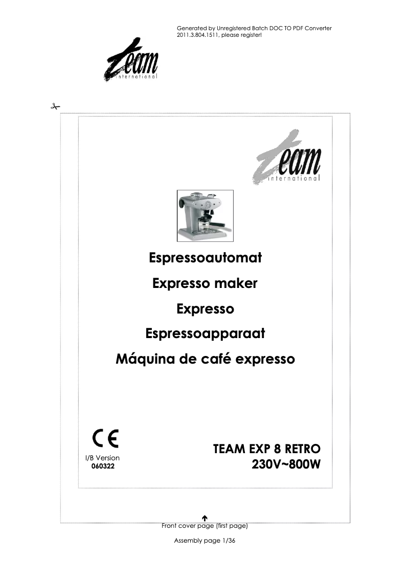 Page 1 de la notice Manuel utilisateur Team EXP 8 Retro