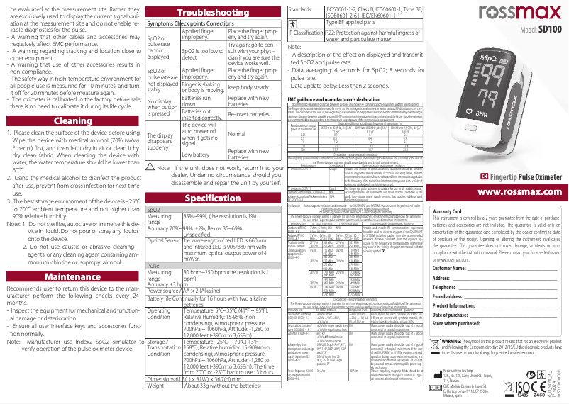 Page 1 de la notice Manuel utilisateur Rossmax SD100
