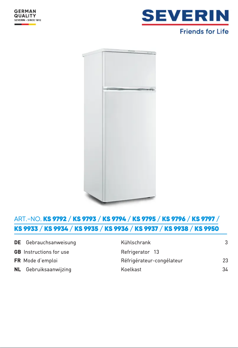 Page 1 de la notice Manuel utilisateur Severin KS 9797