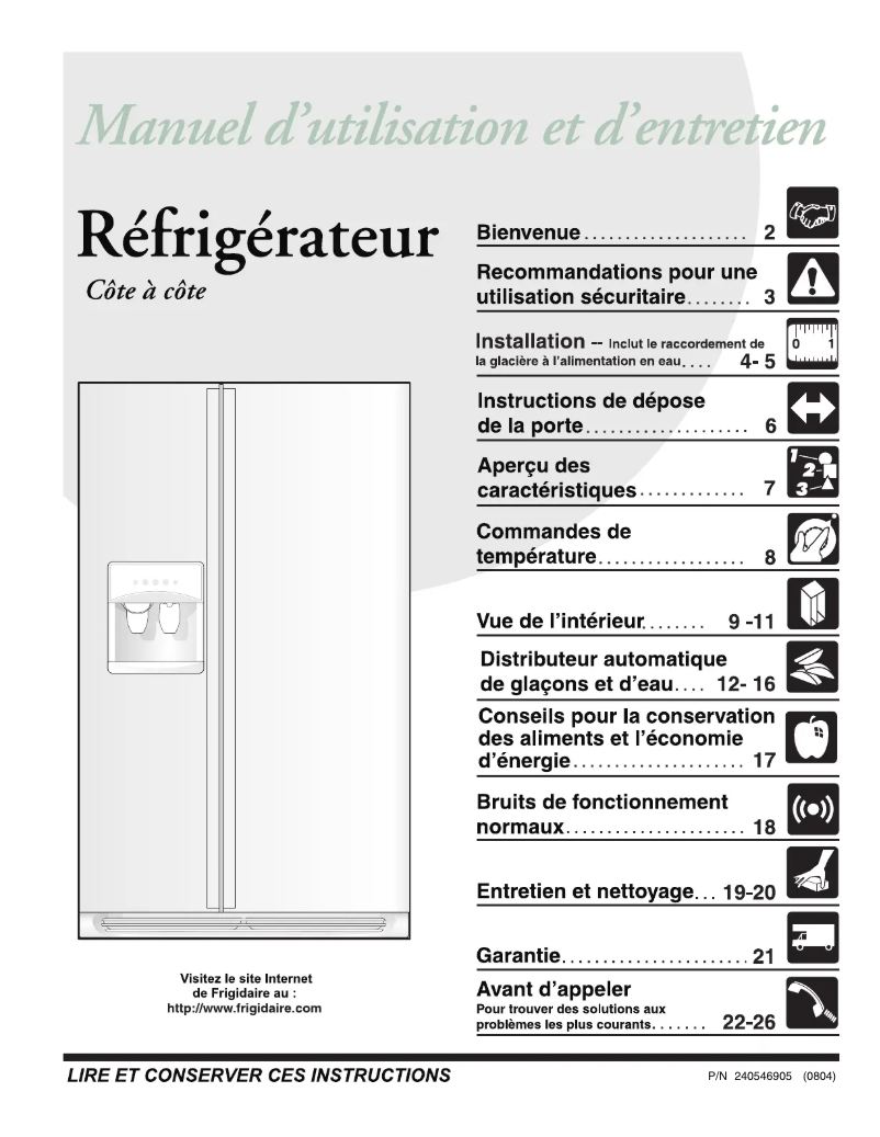 Page 1 de la notice Manuel utilisateur Frigidaire GLRS237ZCQ