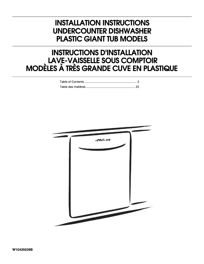 Page 1 de la notice Instructions / montage Whirlpool WDT710PAYM