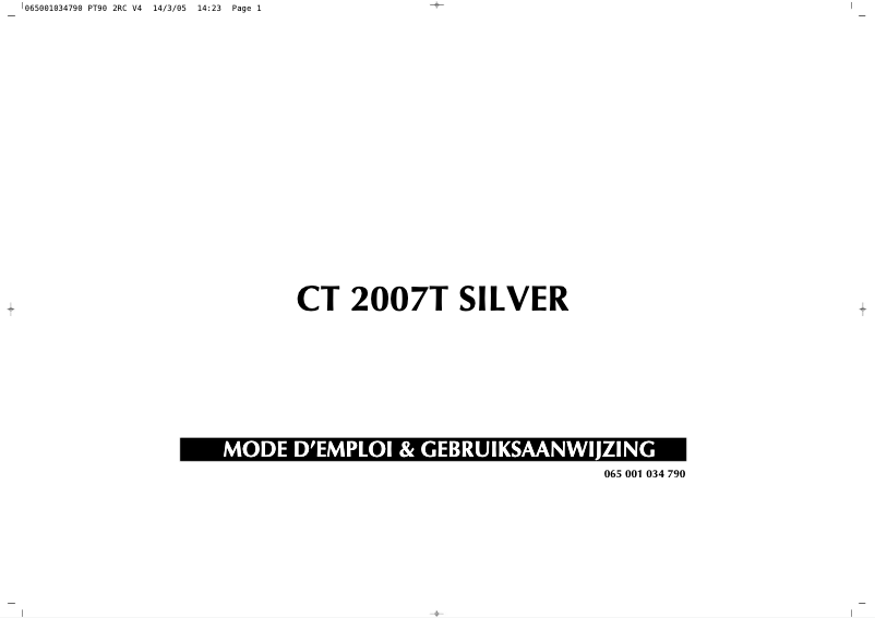 Page 1 de la notice Manuel utilisateur Finlux CT2007T Silver