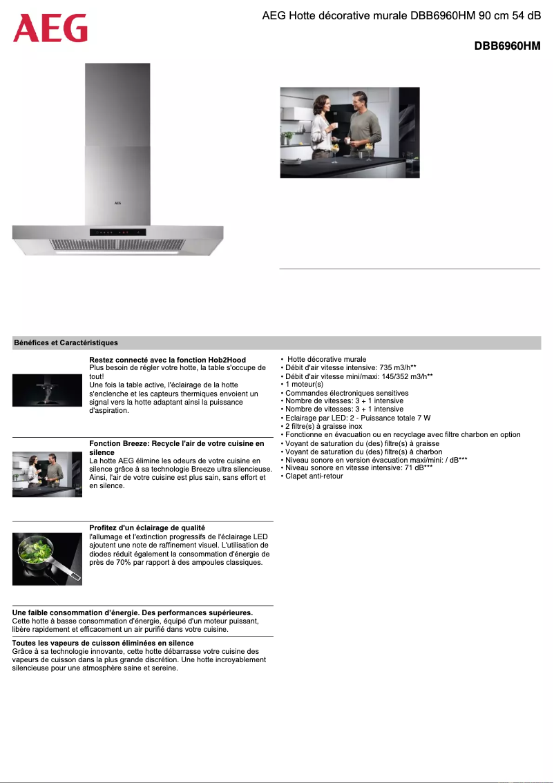 Page 1 de la notice Fiche technique AEG DBB6960HM