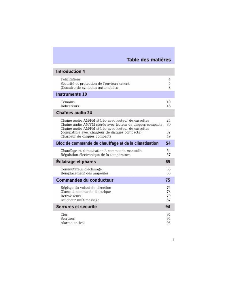 Page 1 de la notice Manuel utilisateur Mercury Grand Marquis (2002)
