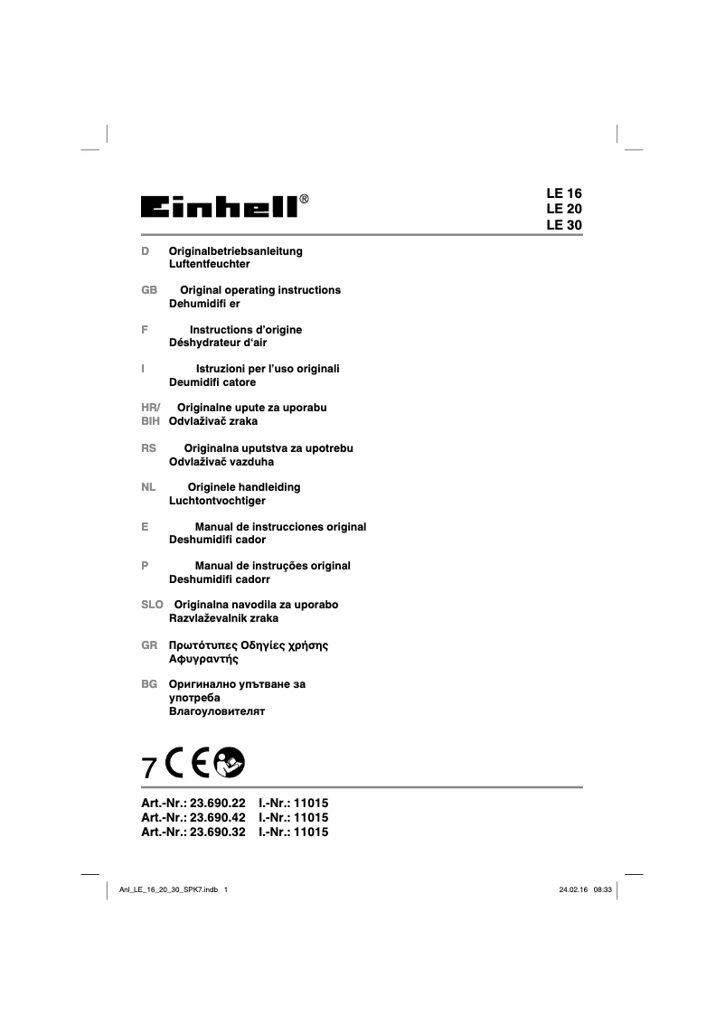 Page 1 de la notice Manuel utilisateur Einhell LE 30