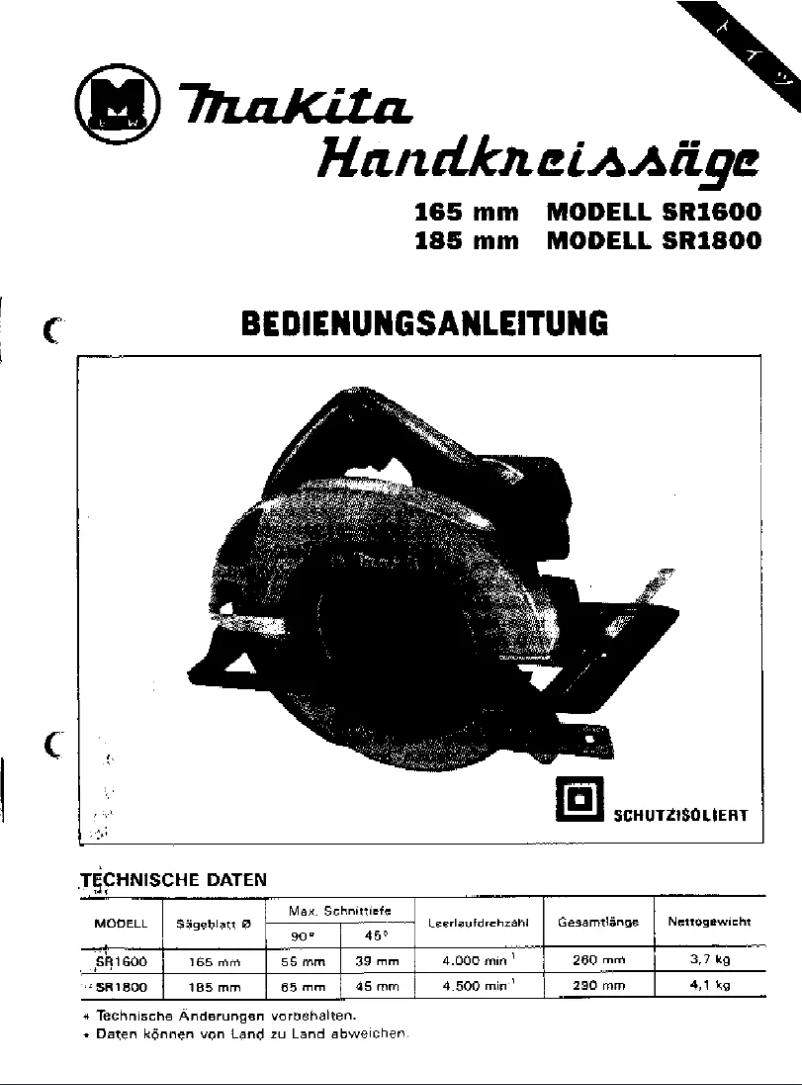 Page 1 de la notice Manuel utilisateur Makita SR1600