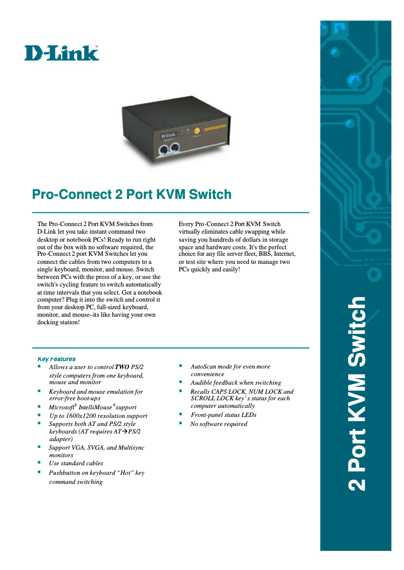 Page 1 de la notice Fiche technique D-Link DKVM-2