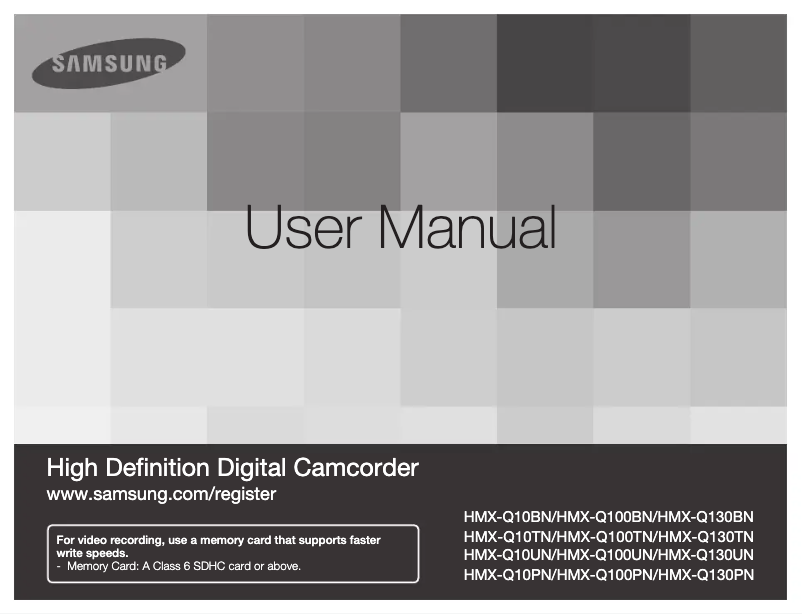 Page 1 de la notice Manuel utilisateur Samsung HMX-Q130TN