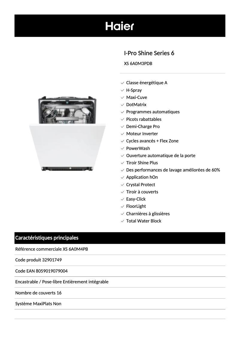 Página 1 del manual Ficha técnica Haier XS 6A0M3PDB